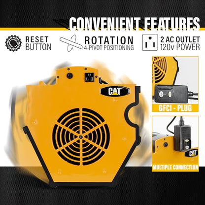 CAT fans - High Velocity 1200 CFM, Multi Pivoting Cooling, Ventilating, Drying Fan W/ 2 Grounded AC Outlets, Adjustable 4 Speed Enclosed Dual Ball Bearing Motor, & GFCI Plug (B-1200)