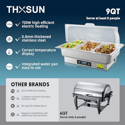 Electric Chafing Dish Buffet Server with Button Panel Control - size: 604-Triple Pan