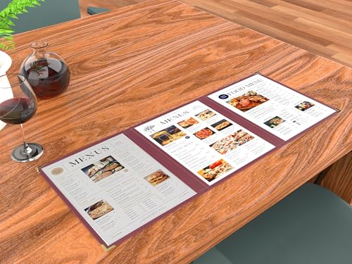 10 Pcs Burgundy Menu Cover 8.5x14, 3 Page 6 View, Trifold, Crystal-Clear - color: burgundy, size: Trifold - 8.5" * 14"