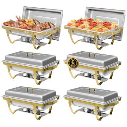 IMACONE Rectangular Chafing Dish Buffet Sets of 6, 8QT, Gold Frame - color: Gold Frame, size: 6-Pack