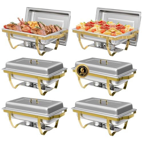 IMACONE Rectangular Chafing Dish Buffet Sets of 6, 8QT, Gold Frame - color: Gold Frame, size: 6-Pack