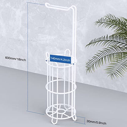 Meangood Toilet Paper Holder Stand and Tissue Paper Roll Dispenser for 4 Mega Rolls, Bathroom Free Standing Tissue Roll Storage Holder Rack, Metal Wire (White) - color: White