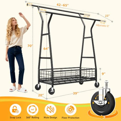 Raybee Clothes Rack, 630LBS Heavy Duty, Double Rods with Storage Basket - color: Black, style: Double Rods