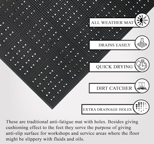 A1HC Anti Fatigue Multi-Purpose Rubber Floor Mat, 36X60 Inches, Grease Proof Drainage Mat for Restaurants, Commercial Kitchen Mat,Pool Entrance Mat,Garage Mat, Anti Slip Waterproof Rubber Mat, Black - color: Black Extra Drainage