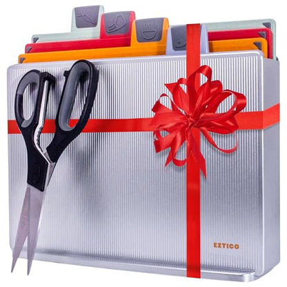 4-Piece Non-Toxic Cutting Board Set 12"L x 9"W with Premium Scissors and Holder (Tall Silver) - color: Tall Silver