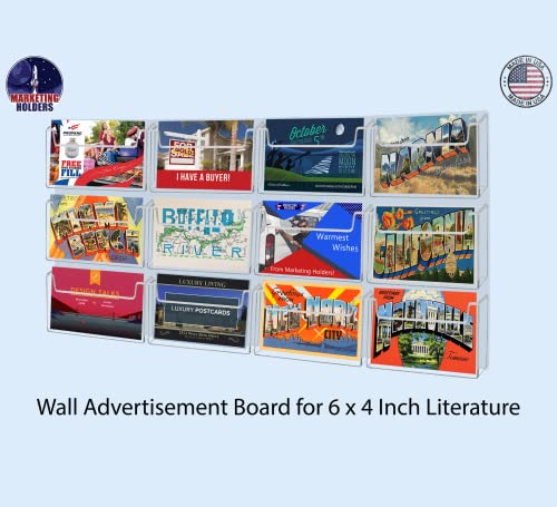 Marketing Holders Post Card Holder Acrylic 12 Slots Hold 6" Printed Media Wall Mount Hanging Hardware Included Use at Community Centers Gift Shops Motels Airports Historical Sites Convenient Clear - size: 20.25 x 22.25 inches