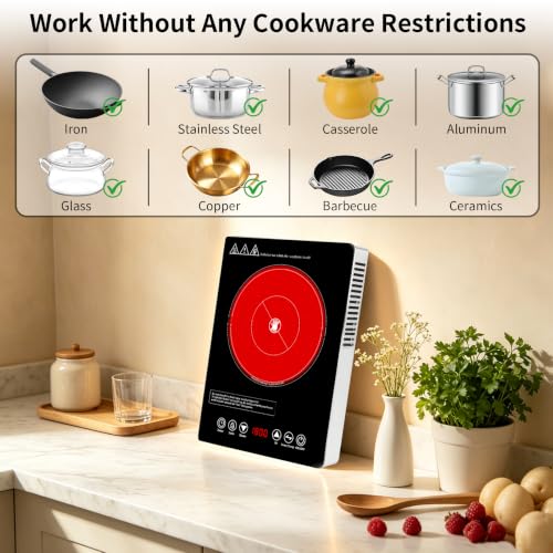 Single Burner Electric Cooktop,110V 1800W Electric Stove Top with LED Touch Control,9 Power Levels, 3 hTimer, Safety Lock, portable cooktop Overheat protection - size: Single Burner Electric Cooktop