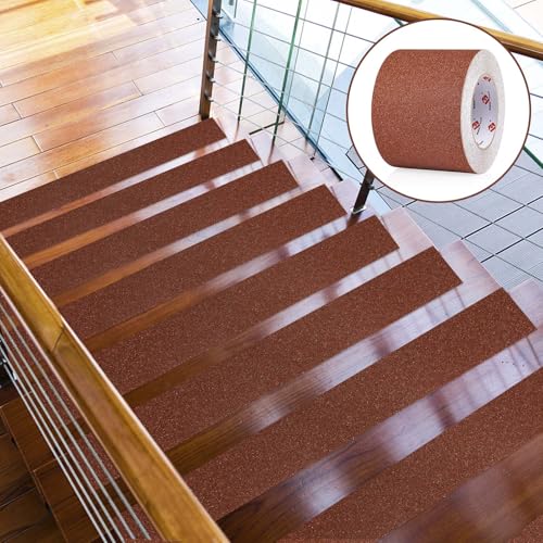 BOMEI PACK Anti Slip Traction Tape,4 Inch x 33 Ft,Heavy Duty Non Slip Tape,Grip Tape for Stairs, Tread Step, Indoor & Outdoor Use,Waterproof Stairs Non Skid Treads (Brown) - color: Brown