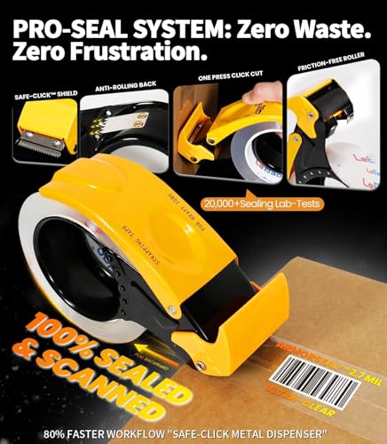 Heavy Duty Packing Tape with Dispenser, Strong HD Clear Packaging Tape, 18 Rolls 1.88 in. x 60 yd. x 2.7MiL, Secure Sealing for Cardboard Moving Boxes Shipping Supplies - size: 18-PACK, 60yd.x 1.88'' x 2.7mil thick