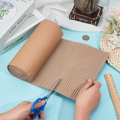 BENECREAT 78.7 x 8.7 Inch Brown Single Face Corrugated Cardboard Roll, Corrugated Wrap Paper for Gift Packing, Storage, DIY Crafts, Shipping, 2.5mm Thick - size: 78.7x8.7 Inch