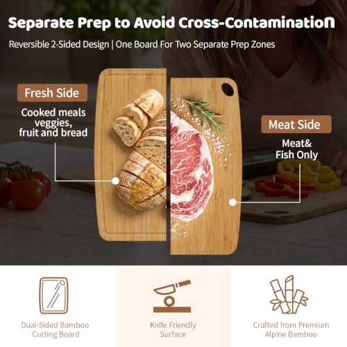 Dishwasher Safe Cutting Board, Bamboo Cutting Board with Juice Groove - color: Carbonized, size: Large (15.3"L x 11.6"W)