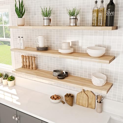 Howizz Wood Butcher Block Shelf 12" x 3ft x 1.5" Inches, Hevea Unfinished Solid Wood Countertop Shelf Board. - size: 36"L x 12"W x 1.5"Th