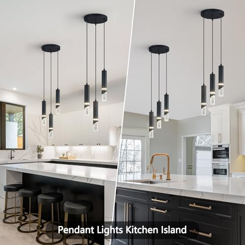 Modern Dimmable Led Pendant Lights Kitchen Island, Ideal for Living Room, Bedroom,Sink 18w LED Crystal Energy-Saving Hanging Lamp for Cozy Lighting (Black 3 Light) - size: 3-Light