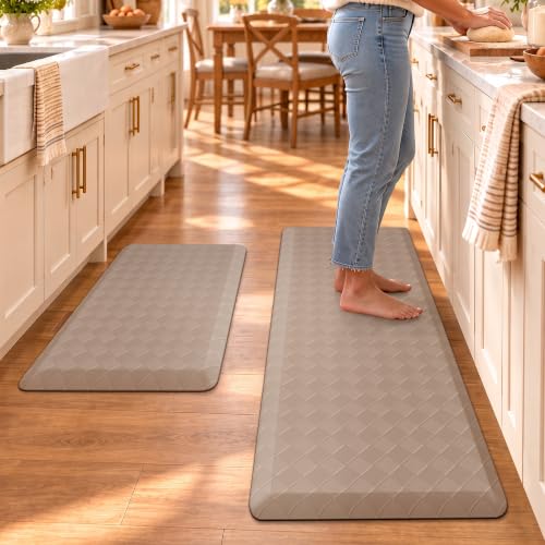 TranquilRelax 4/5 Inch Cushioned Anti Fatigue Kitchen Mats for Floor, Taupe - color: Taupe, size: 2-Piece | 28"+47" | Extra Thick