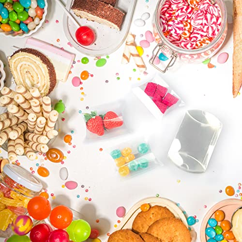ISKYBOB 50 Pack Clear Plastic Pillow Boxes for Favors, Mini Pillow Gift Boxes for Candy Treats Transparent Packing Box 4x2