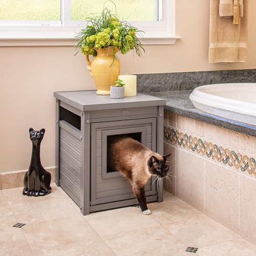 New Age Pet ECOFLEX Cat Box Cover and End Table with Litter Box Enclosure and a 10 Year Warranty Hides Unsightly Litter Box made with Moisture & Odor Resistant Composite Material - color: Grey, size: Standard