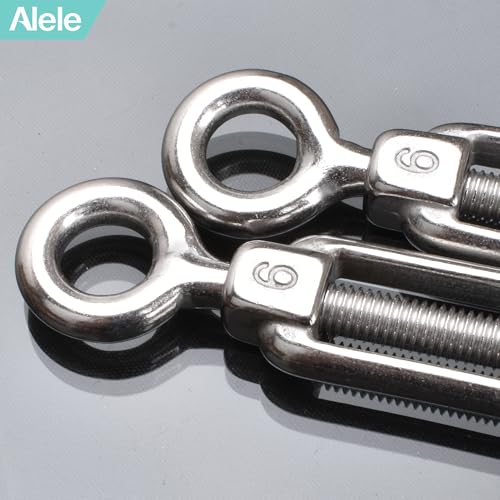8Pcs M6 Turnbuckle,Alele Screw Hook to Eye Open Body Draw-in Bolt Stainless Steel Adjustable Wire Rope Tensioner - size: M6 Turnbuckle