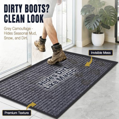 Commercial Floor Mat 3'x5' Grey Heavy Duty Rubber Entrance Rug - size: 3 x 5 feet
