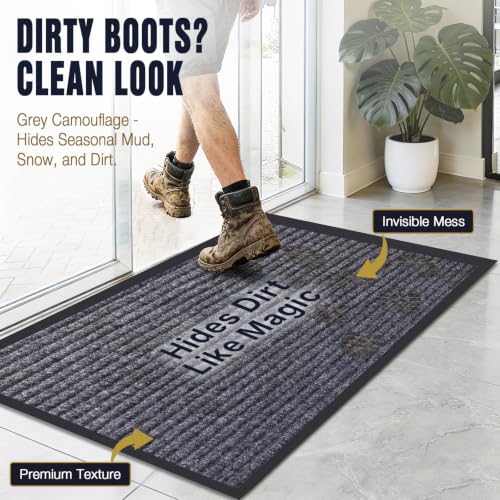 Commercial Floor Mat 4'x5' Grey Heavy Duty Rubber Entrance Rug - size: 4 x 5 feet