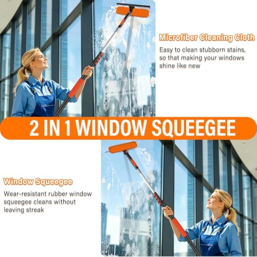 26FT Telescoping Window Squeegee Kit with Extension Pole - size: 20FT