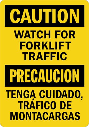 StickerJet OSHA Bilingual Caution/Precaucion Sign Watch For Forklift Traffic/Tenga Cuidado, Trafico De Montacargas Stickers – Self Adhesive Vinyl 5-Pack, Sign for Warehouse and Industrial (3.5" x 5") - color: Caution / Precaucion: Watch For Forklift Traff