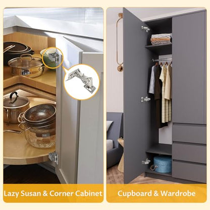 Chibery 2 Pack 170 Degree Soft Close Cabinet Hinges, Slow Smooth Hidden Frameless Lazy Susan Hinge, Concealed Hardware Surface Mount, Lid Support Trap Door, Self Closing for Corner, Kitchen Cupboard