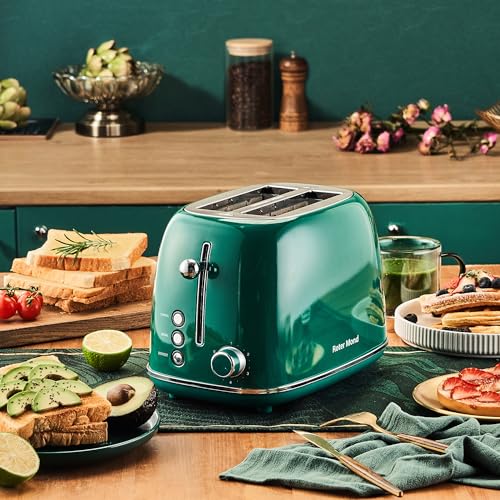 Roter Mond 2 Slice Toaster Retro Stainless Steel with Bagel, Cancel, and Defrost Functions, 6 Bread Shade Settings, Extra Wide Slots and Removable Crumb Tray, Green - color: Green