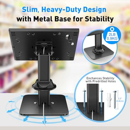 AboveTEK Anti-Theft iPad Kiosk Stand – POS iPad Security Stand & Locking Tablet Holder – Heavy Duty Base, 360° Swivel, 75° Tilt Bracket – Perfect for Retail Business - color: Black