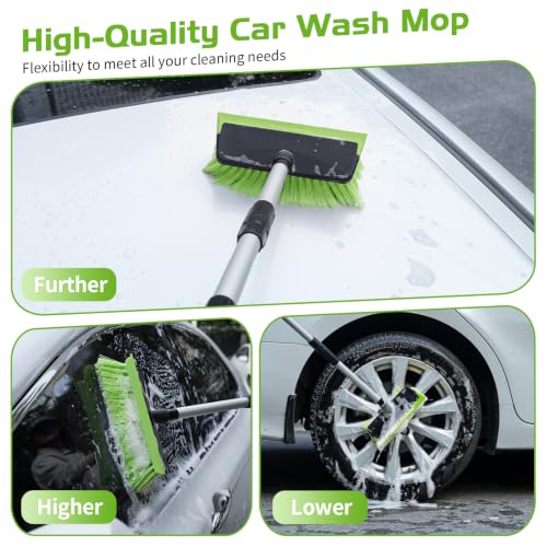 Ordenado 56" Car Wash Brush with Long Handle, Soft Bristle& Rubber Squeegee - color: Green