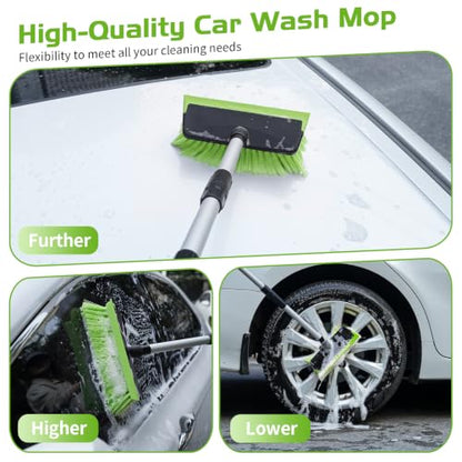 Ordenado 56" Car Wash Brush with Long Handle, Soft Bristle& Rubber Squeegee - color: Green