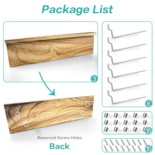 Wood Pegboard Shelves with Lip, 3Pack 14" x 4" Peg Board Racks and Brackets - color: Wood