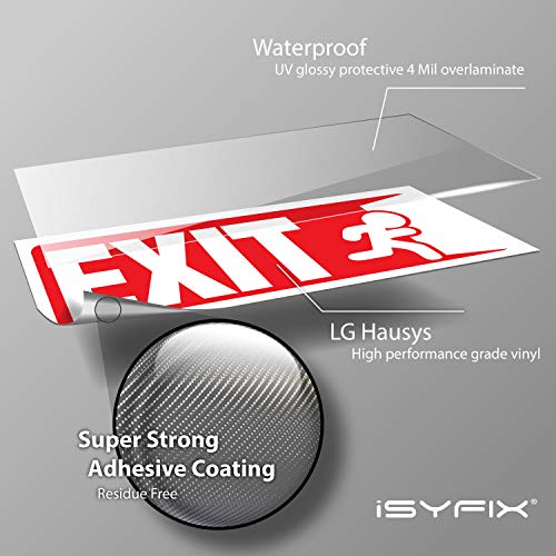 iSYFIX Exit Signs Stickers, 10x4 Inch, 3 Pack, White & Red - color: White & Red