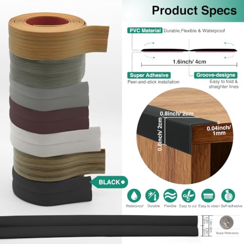 Flexible Wall Corner Protector, Peel and Stick Corner Trim Molding - color: Black, size: 1.6 in x 10ft