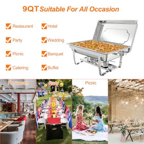 2 Pack 9QT Rectangle Stainless Steel Chafing Dish Buffet Set - color: Silver