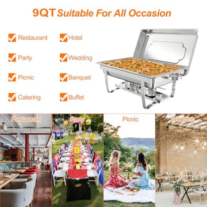 2 Pack 9QT Rectangle Stainless Steel Chafing Dish Buffet Set - color: Silver