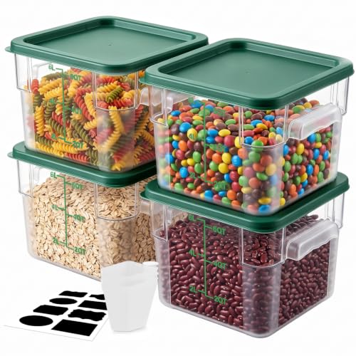 4 Pack 6QT Commercial Clear Food Storage Containers with Lid, NSF - color: Green, size: 6Qt-4 Pack