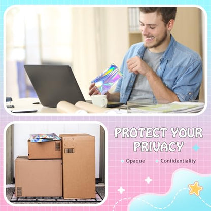FUNFERY 5.5x7.9in Holographic Mylar Poly Mailers Self Sealing Adhesive Bag - color: Holographic Self Adhesive-50P, size: 5.5x7.9 inch