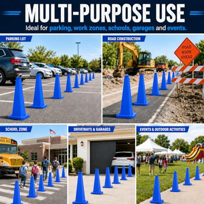 BESEA 3 Pack 28 Inch Blue Traffic Cones with Weighted Base - color: Blue, size: 28INCH