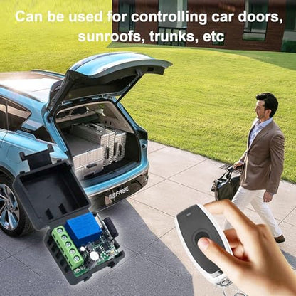 QIACHIP DC 5V 6V 9V 12V 24V 60V Wireless Remote Switch 433Mhz 1 Channel Relay Receiver Momentary Toggle with 4 Transmitter for Gate Door,LED,Car - style: 1 receiver+ 4 transmitters