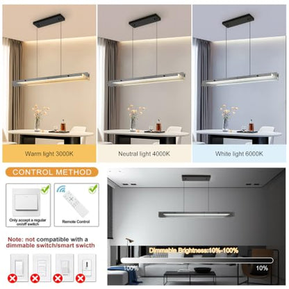 Siittoo 39.37" Modern Linear LED Pendant Light, Kitchen Island Chandelier - color: 39 in/Grey glass/Linear-Dimmable