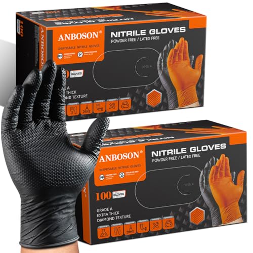 ANBOSON 10 Mil Heavy Duty Mechanic Nitrile Gloves, Large Black 200 Count - color: Black-200, size: Large