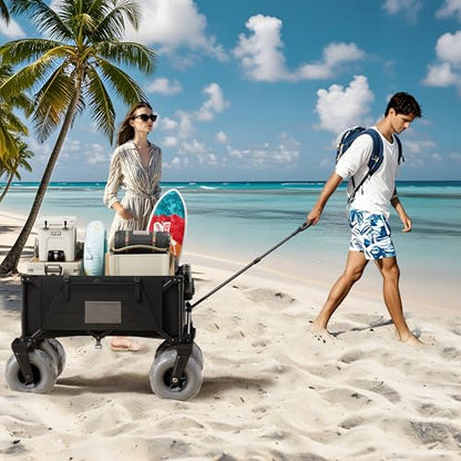 DXZ Beach Wagon Cart with Big Wheels for Sand – Folding Collapsible Wagon, Heavy Duty Wagons Carts Foldable for Beach, Camping, Outdoor Gear, Easy Setup Black Grey - color: Black Grey