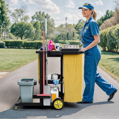 DWVO 3-Tier Janitorial Cart on Wheels,Black Cleaning Housekeeping Cart - color: Black