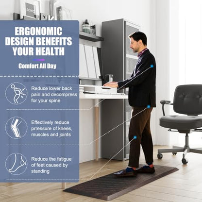 Cushioned Anti Fatigue Mats, Heavy Duty Non-Skid Floor Mats - 1/2 Inch Thick Ergonomic Comfort Foam, Brown - color: Stylish Brown