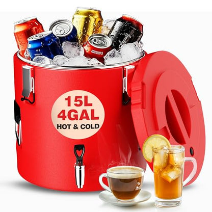 WantJoin Insulated Beverage Dispenser 4 Gallon, Stainless Steel Hot & Cold Drink Dispenser with Spigot Handles, Thermal Drink Container for Juice Tea Milk Catering Restaurant Parties - size: 4 Gallons