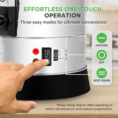 NutriChef Water Boiler and Hot Water Dispenser, 8L Electric Beverage Dispenser with Safety Lock Lid, Non-Drip Tap, Warm Function, Food Grade Stainless Steel, Home & Commercial Use, 19"x9"x9", Silver - size: 8.5 Quarts