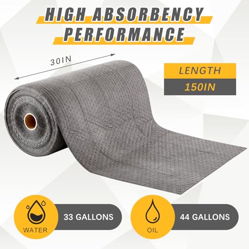 SmoothNovelty 30" W x 150' l Oil Absorbent Mat Roll Oil Pads Absorbs up to 40.2 Gallons Heavyweight Mat Roll for Protecting Home Garage Basement(Gray) - color: Grey