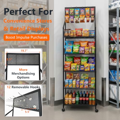 5 Tier Snack Rack Display Stand, Chip Rack Display Stand with Wheels