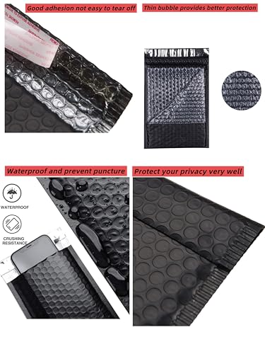 FCLMHD Black Poly Bubble Mailers 4x8 inch 200 Pack Waterproof Envelopes Usable Size 4x7 Shipping Envelopes Bags Black Padded Bubble Envelopes for Shipping/Packaging/Mailing Self-Seal (200, 4x8) - size: 4x8