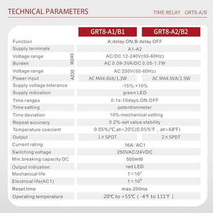 Delay Off Time Relay 16A Adjustable Smart Relay GRT8-B2 AC/DC 12V-240V - size: GRT8-B2 AC/DC 12V-240V